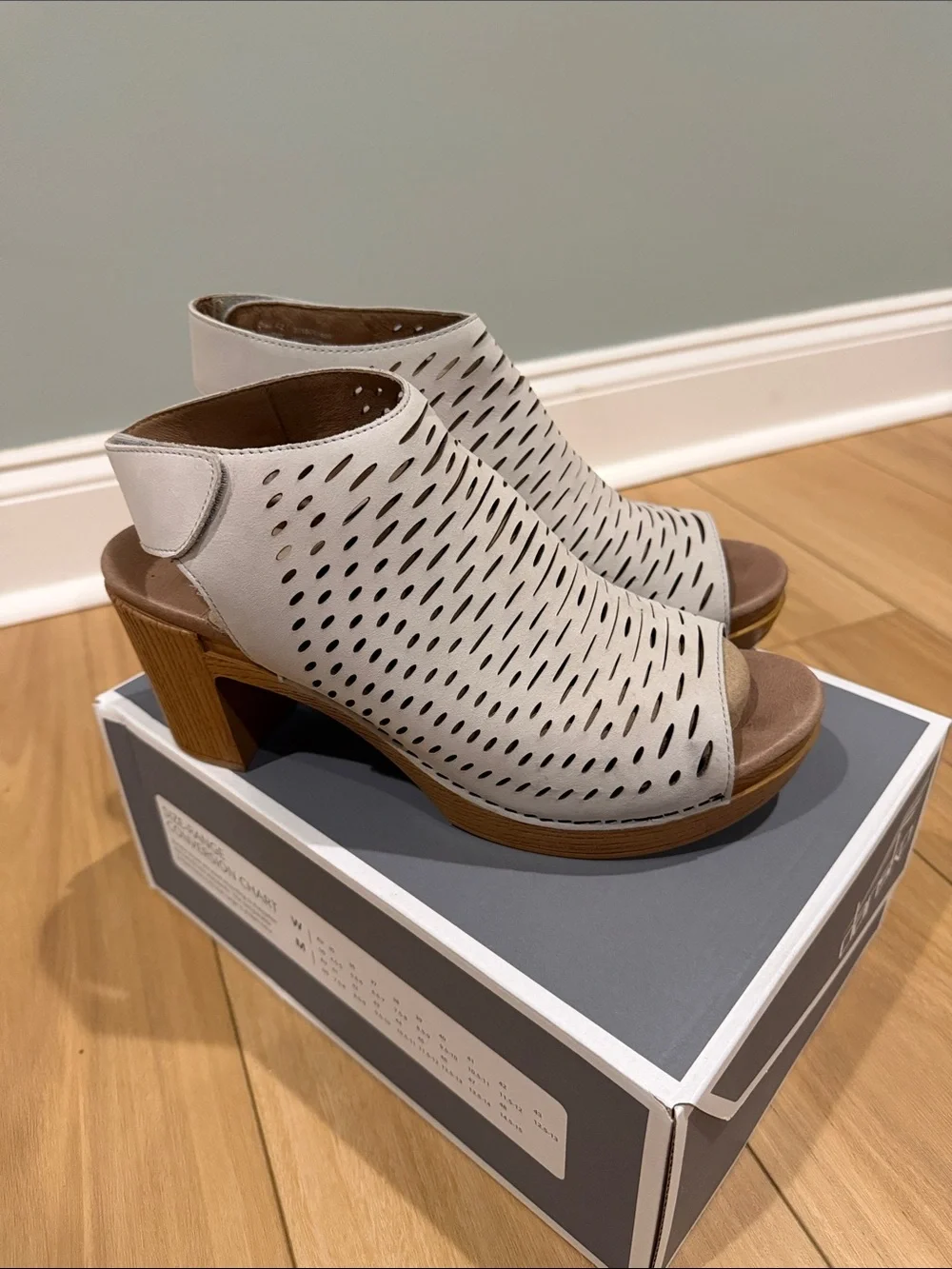 Dansko Gray Suede Perforated Peep-Toe Wedge Sandals